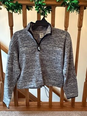 PINK Half-Zip Cropped Heathered Pullover - Gray & White [L]